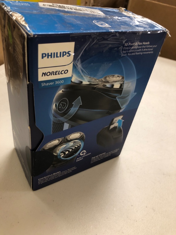 Photo 1 of Philips Norelco Shaver 3600 Series, Wet and Dry Electric Shaver, P-Cap, Travel Pouch, Storm Blue, Model S3243/91