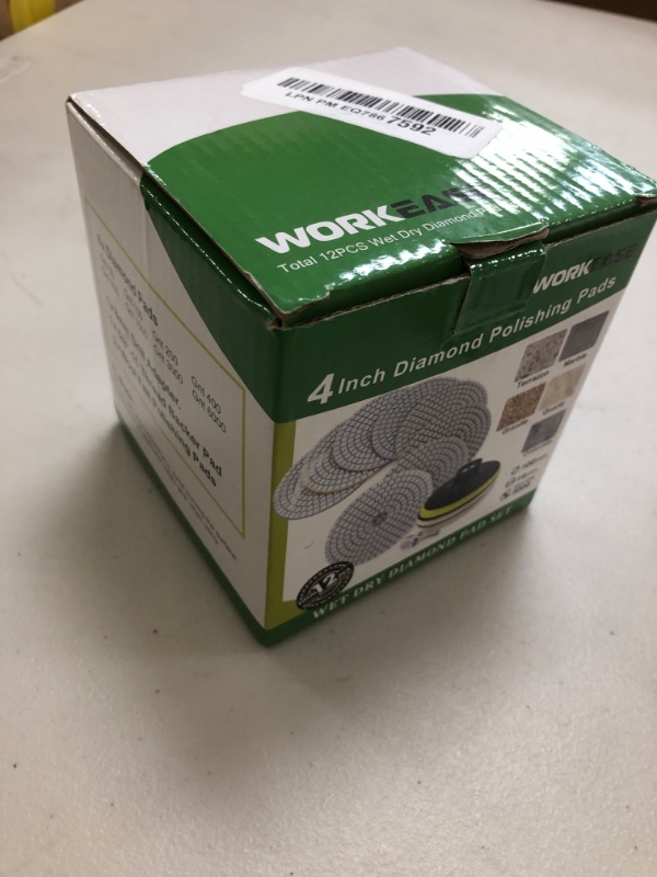 Photo 1 of 4 Inch Diamond Polishing Pads with 5/8’’-11 Backer Pad, 12PCS Wet/Dry Granite Stone Polish Pad Kit for Drill, Grinder, Polisher, 50-6000 Grit Polishing Pad for Concrete Marble Rock Countertop Quartz