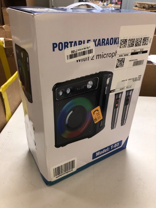 Photo 1 of VOSOCO Karaoke Machine, Portable Bluetooth Karaoke Speaker with 2 Wireless Microphones, PA System for Adults Kids with LED Lights, Supports FM/AUX/USB/TF for Home Party