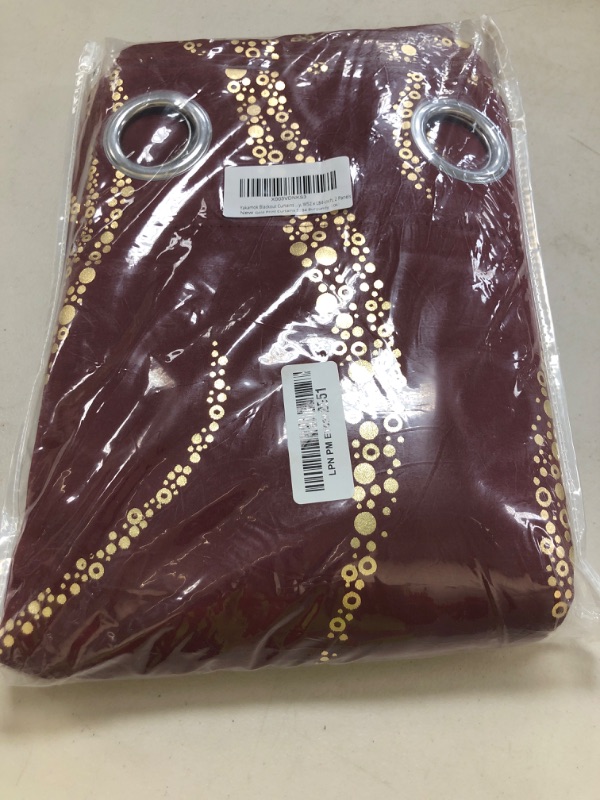 Photo 1 of Yakamok Blackout Curtains 84 inch Length Living Room Thermal Insulated Gold Wave Line Dots Pattern Curtains Room Darkening Grommet Curtains for Bedroom, Burgundy, W52 x L84-inch, 2 Panels