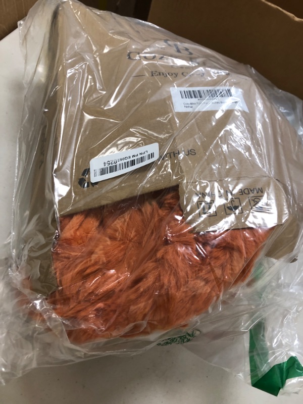 Photo 1 of Cozy Bliss Faux Fur Throw Blanket for Couch, Fuzzy Soft Plush Thick Bubble Blanket for Sofa Bedroom Living Room, 50 * 60 Inches Halloween Burnt Orange