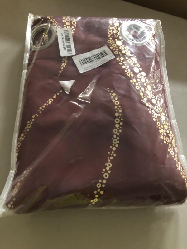 Photo 1 of Yakamok Blackout Curtains 84 inch Length Living Room Thermal Insulated Gold Wave Line Dots Pattern Curtains Room Darkening Grommet Curtains for Bedroom, Burgundy, W52 x L84-inch, 2 Panels