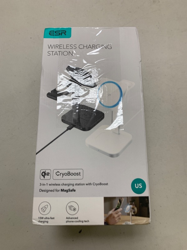 Photo 1 of ESR for MagSafe Charger Stand, 3 in 1 Charging Station with CryoBoost, Phone-Cooling Wireless Charging, Qi2 Certified 15W MagSafe Stand, for iPhone 17/16/15/14/13/12, AirPods, Apple Watch, Black