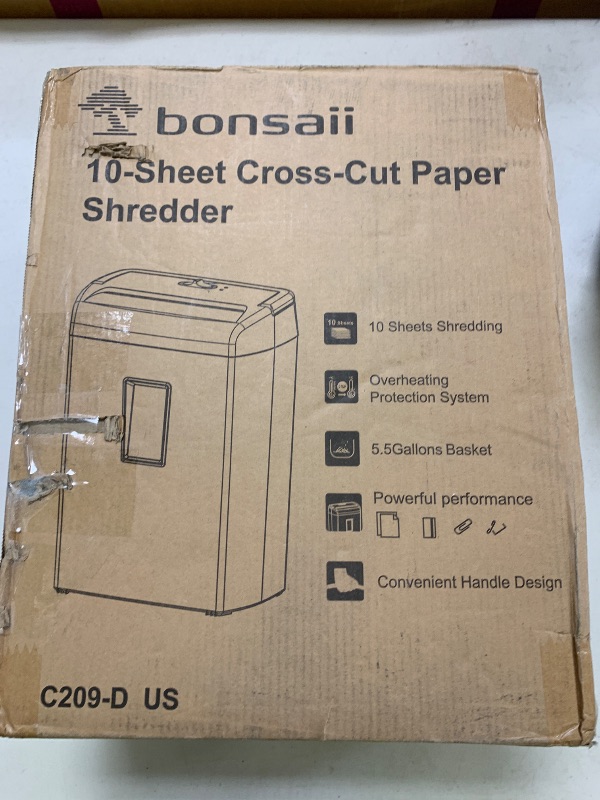 Photo 1 of Bonsaii 10-Sheet Cross Cut Paper Shredder, 5.5 Gal Home Office Heavy Duty Shredder for Credit Card, Staple, Clip with Transparent Window(C209-D)