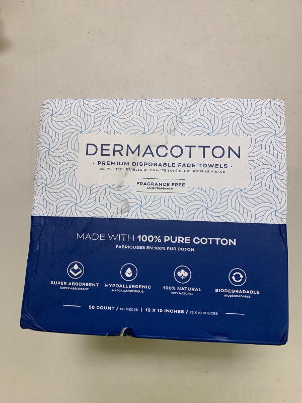 Photo 1 of Dermacotton Disposable Cotton Face Towels – Super Soft Face Wipes, Hypoallergenic Makeup Remover Wipes, Suitable for All Skin Types Including Sensitive Skin – Biodegradable Facial Cloths (50 Pack)