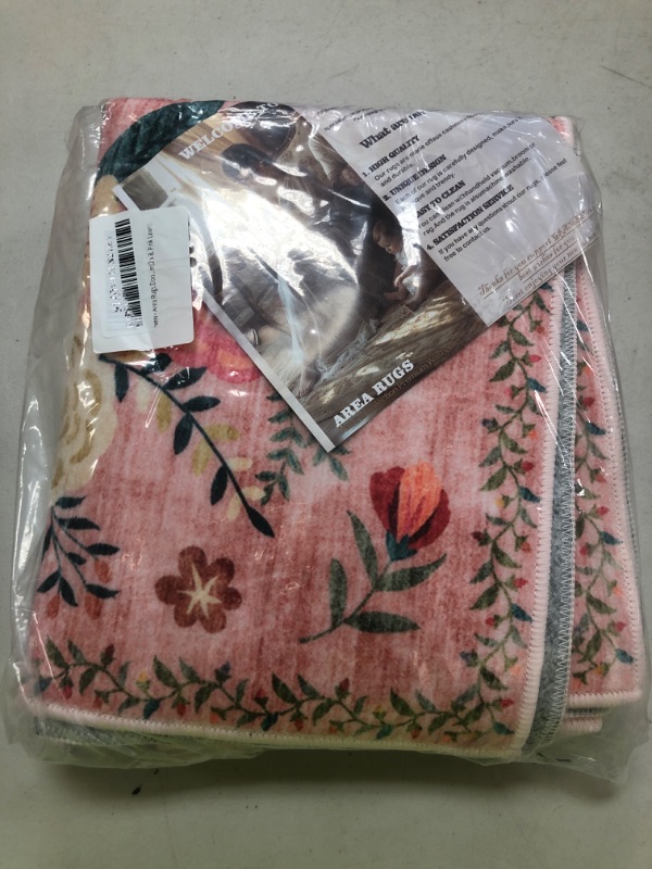 Photo 1 of Pink Rug for Hallways Kitchen Rug 2x8, Non Slip Washable Rugs with Rubber Backing Soft Floral Carpet Runner for Hallways, Kitchen, Laundry, Bedroom, Bathroom (2 x 8, Pink Lawn)