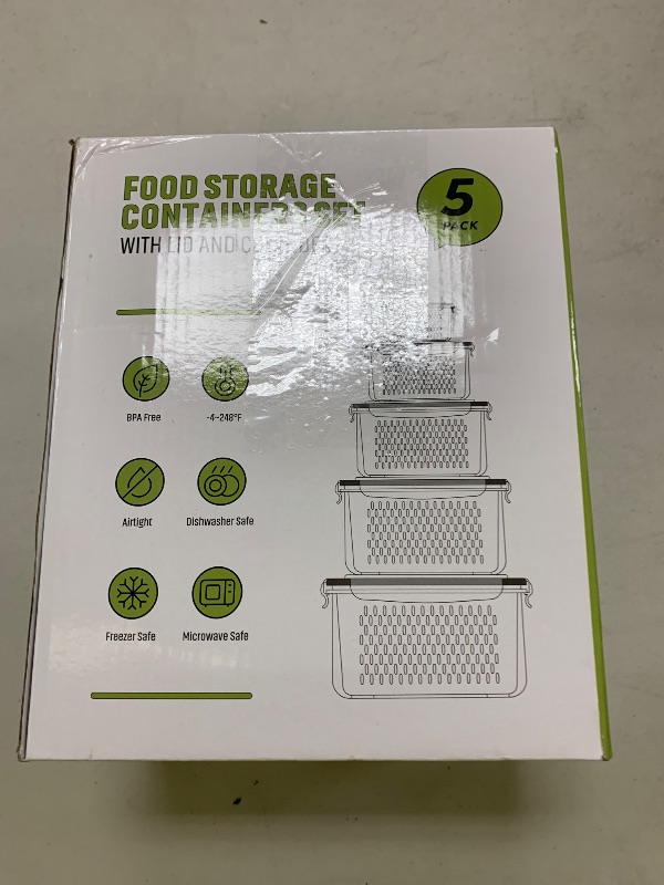 Photo 1 of 5-Pack Fruit Storage Containers for Fridge with Removable Colanders, 4 in 1 Produce Storage Containers with Lids, Leakproof Fridge Organizer Bins for Salad Berry Lettuce Vegetables Meat Keeper Fresh