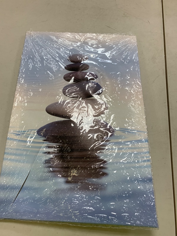 Photo 1 of QIXIANG Zen Canvas Wall Art Zen Stone Painting Prints Spa Meditation Painting Artwork for Spa Yoga Room Bathroom Wall Decor Frame (12.00" x 18.00", Zen 1)