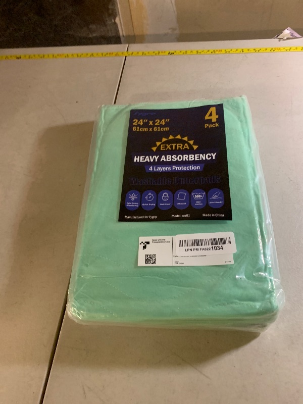 Photo 1 of 4 Pack 24” x 24” Extra Heavy Absorbency Washable Underpads, Waterproof Nursing Pads Incontinence Bed Pads, Reusable Washable Pee Pads for Dogs, Diaper Changing & Adults, Washable Puppy Pads