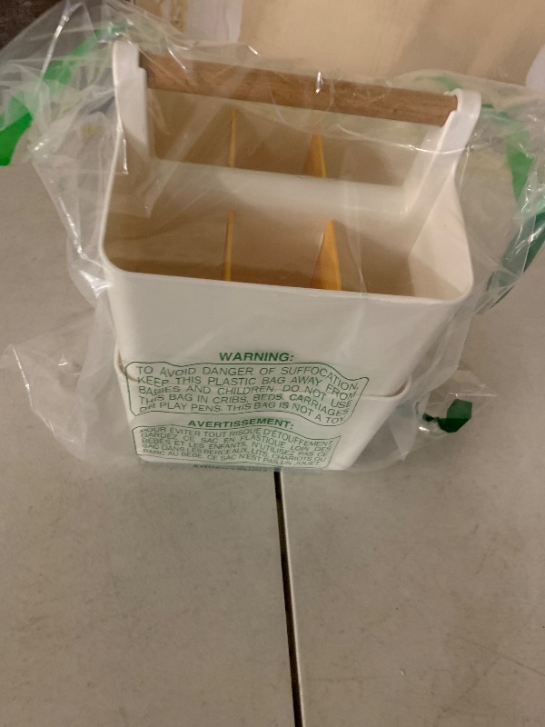 Photo 1 of 2 Pcs Kit Small Yellow Art Supplies Organizer Storage Box with Dividers, Large Capacity Craft Caddy with Wooden Handle, Adjustable Compartments for Markers, Paintbrushes, and Classroom Supplies