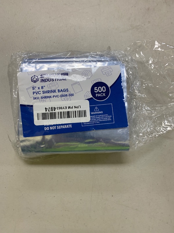 Photo 1 of Spartan Industrial - 5" X 8" Small Shrink Wrap Bags - Pack of 500 Heat Shrink Bags for Handmade Soap, Bath Bombs, Books, and More