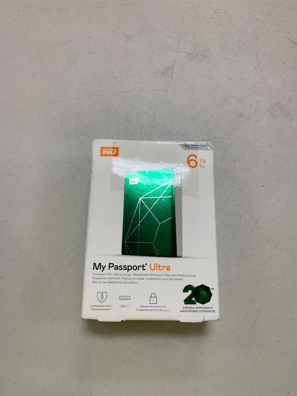 Photo 1 of WD 6TB My Passport Ultra Portable Hard Drive HDD, 20th Anniversary Emerald Drive, USB-C, with Backup Software and Password Protection - WDBECU0060BGN-WESN