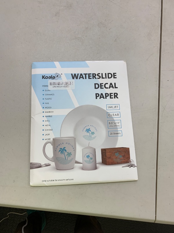 Photo 1 of Koala Waterslide Decal Paper INKJET CLEAR, 20 Sheets 8.5x11 Inch Water Slide Transfer Paper Transparent Printable Waterslide Paper for DIY Tumbler, Mug, Nails