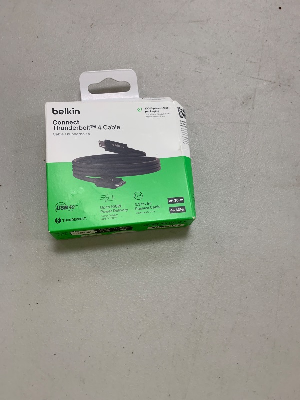 Photo 1 of Belkin Thunderbolt 4 Cable (1M, 3.3ft Power Cable), USB-C to USB-C Cable w/ 100W Power Delivery, USB 4 Compliant, Compatible with Thunderbolt 3, MacBook Pro, eCPU & More - Intel Thunderbolt Certified