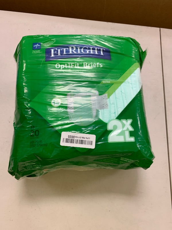 Photo 1 of FitRight Adult Diapers, Extra Heavy Absorbency, 2XL (Waist Size 60in-70in), 20 Count, OptiFit Incontinence Briefs for Men and Women, Disposable, Moisture Wicking, Leak Protection,