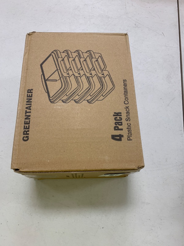 Photo 1 of 4 Pack Plastic Snack Containers with Lids, 2 Compartment Food Container for Kids Snack Box, Travel Bento Lunch Containers with forks for Fruits/Candies, Divided Food Storage Containers for School