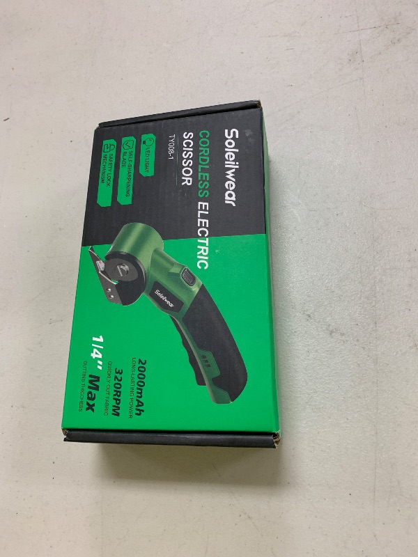 Photo 1 of Cardboard Cutter, Rechargeable Cordless Electric Scissors, 4V Upgrade Motor Electric Box Cutter with 2 Blades, Safety Lock & LED Light, Powerful Cutting for Cardboard Box, Plastic, Leather