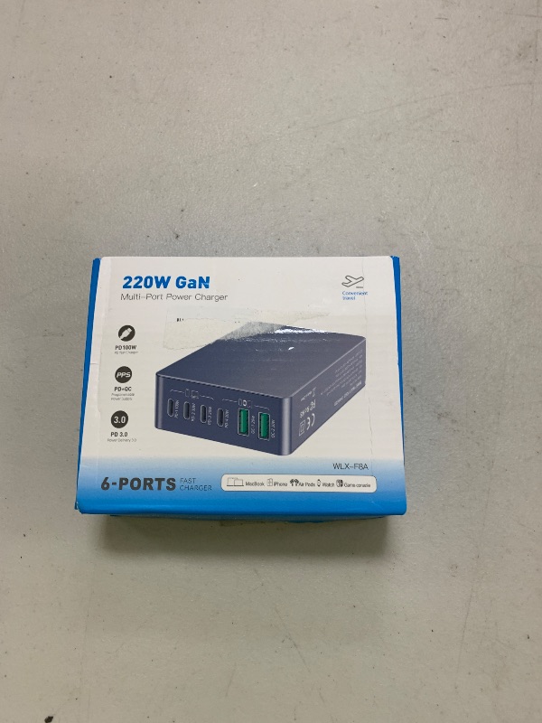 Photo 1 of 220W USB C Charger Block, 6-Port GaN USB C Charging Station PD 100W PC Laptop Fast Charger Adapter Compatible with iPhone 16, Galaxy 25, MacBook,ipad and More Devices(Gray)
