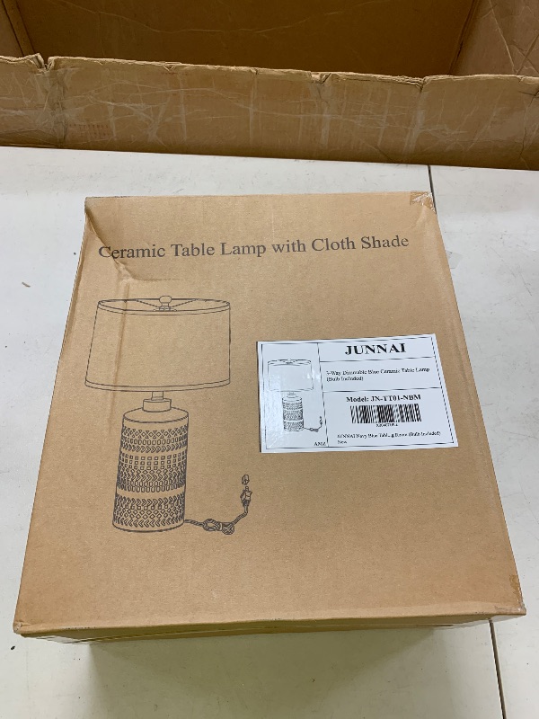 Photo 1 of JUNNAI 24.5" Navy Blue Table Lamp Modern Bedside Ceramic Lamps for Living Room 3-Way Dimmable Entryway Nightstand Farmhouse Lamp for Home Office Bedroom, Bulb Included