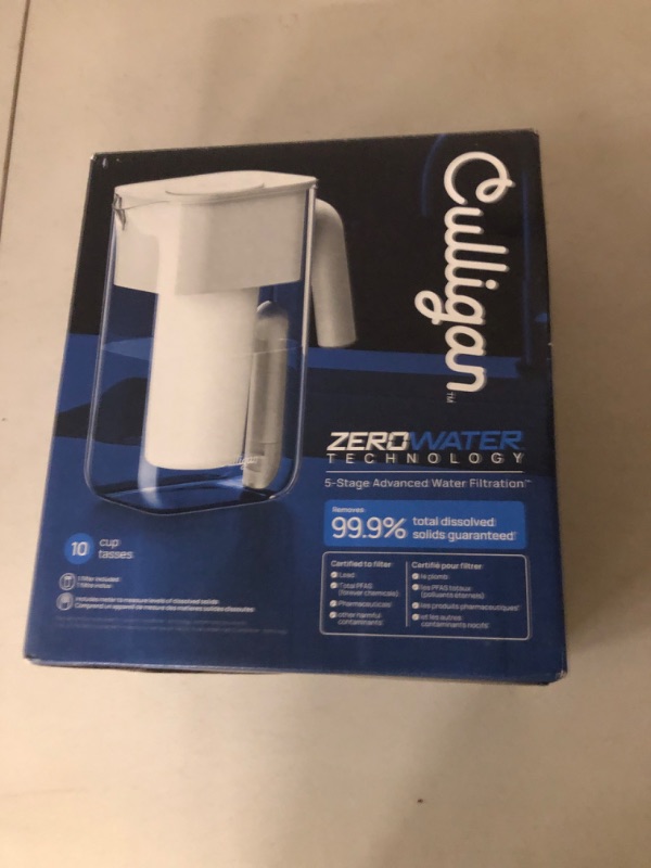 Photo 1 of Culligan with ZeroWater Technology 10-Cup Water Filter Pitcher – Includes 5-Stage Advanced Water Filter, IAPMO Certified to Reduce Lead, Total PFAS (Forever Chemicals), Mercury, Fluoride, and Chlorine