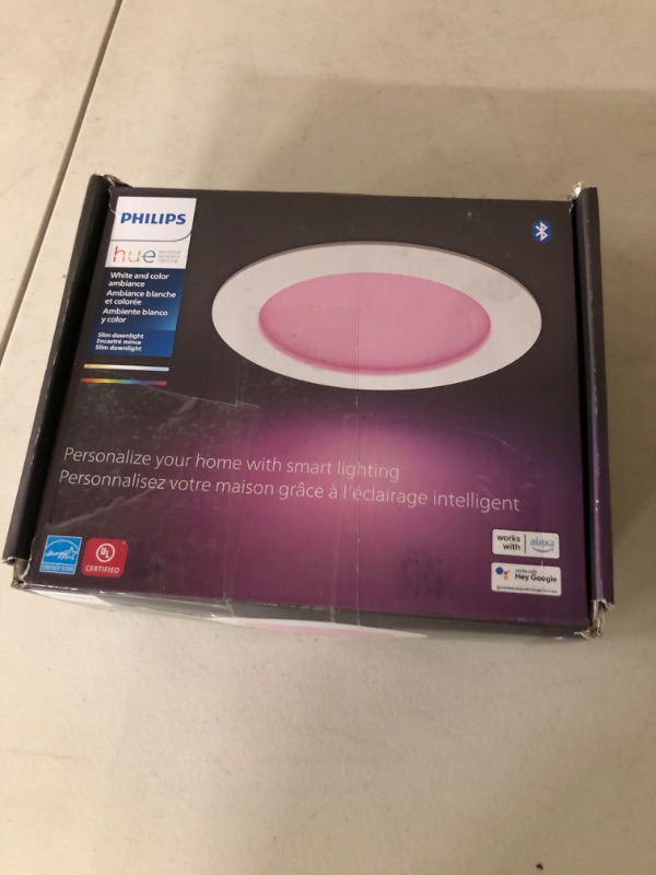 Photo 1 of Philips Hue Smart Slim 6 Inch LED Downlight - White and Color Ambiance Color-Changing Light - 1 Pack - 1200LM - Indoor - Control with Hue App - Works with Alexa Google Assistant and Apple Homekit