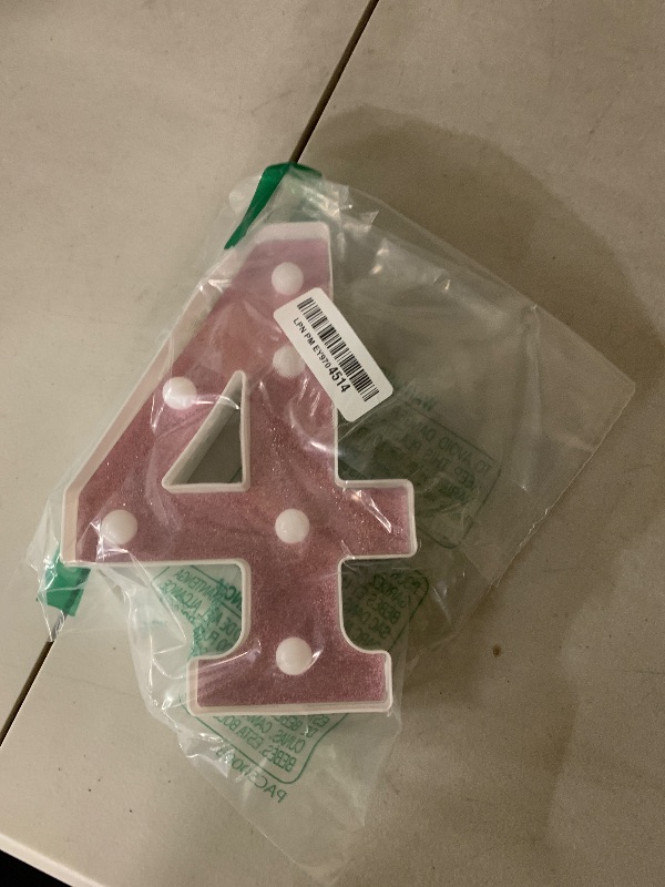 Photo 1 of LED Marquee Numbers, Small Light Up Numbers for Party, 8.58 Inch Battery Powered Lighted Number for Birthday, Night Light, Table or Home Decor (Pink Glitter, Number 4)