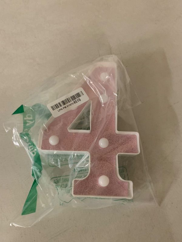 Photo 1 of LED Marquee Numbers, Small Light Up Numbers for Party, 8.58 Inch Battery Powered Lighted Number for Birthday, Night Light, Table or Home Decor (Pink Glitter, Number 4)