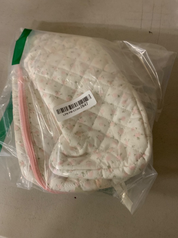Photo 1 of Quilted Makeup Bag Large Travel Zipper Soft Cosmetic Case for Women Girls Make Up,Little Flower Pink