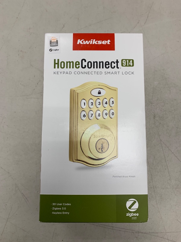 Photo 1 of Kwikset 914 Traditional Keypad SmartCode Electronic Deadbolt Smart Lock featuring SmartKey Security and ZigBee 3.0 Technology in Polished Brass