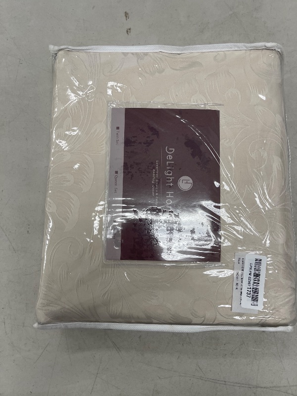 Photo 1 of DELIGHT HOME Duvet Cover King Size - Breathable Soft Damask Floral Duvet Covers Set with 8 Corner Ties & 7 Buttons, 3-Piece Bedding, 1 Duvet Cover (104”x 90”) & 2 Pillow Shams (20” x 36”), Taupe