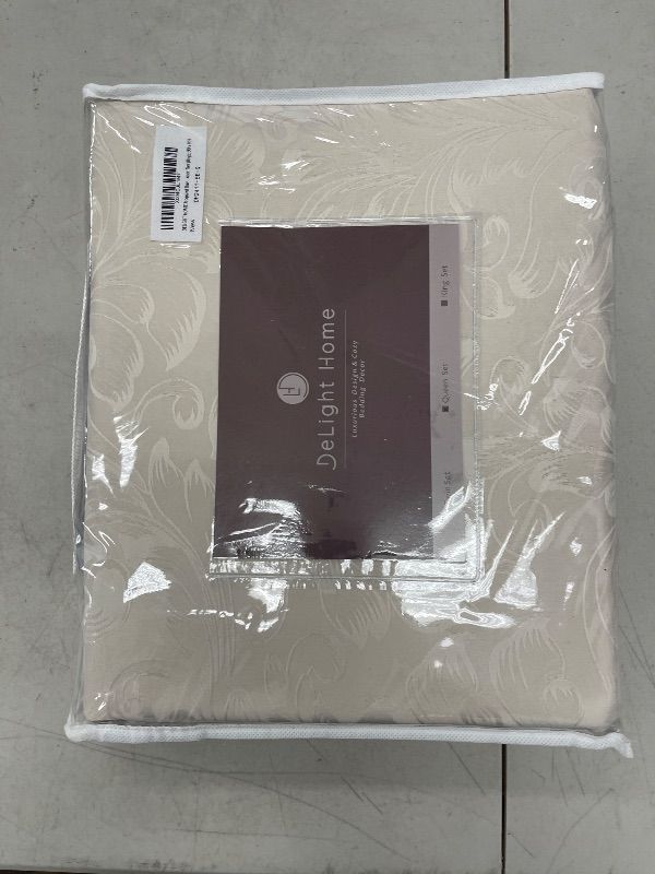 Photo 1 of DELIGHT HOME Duvet Cover King Size - Breathable Soft Damask Floral Duvet Covers Set with 8 Corner Ties & 7 Buttons, 3-Piece Bedding, 1 Duvet Cover (104”x 90”) & 2 Pillow Shams (20” x 36”), Taupe