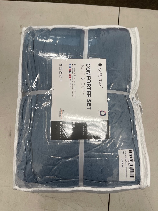Photo 1 of KASENTEX Crinkle Comforter Set King Size,Fluffy Lightweight 3-Piece Bed Set,Soft Warm Down Alternative Duvet Insert,Breathable Muslin Comforter,Machine Washable, All-Season,Navy Blue