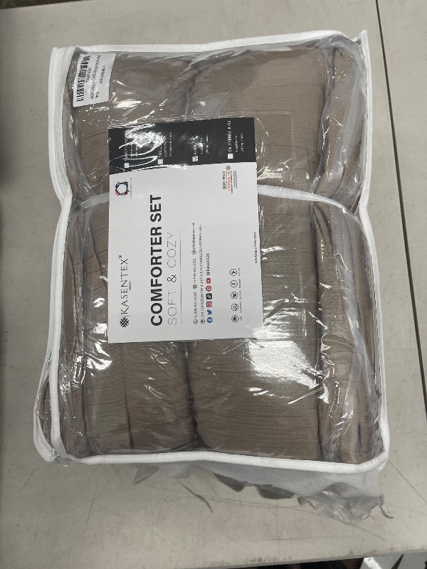 Photo 1 of KASENTEX Crinkle Brown Comforter Set King Size Bedding, Fluffy Lightweight 3-Piece Bed Sets, Soft Warm Down Alternative Duvet Insert, Breathable Muslin Comforters, Machine Washable, All-Season