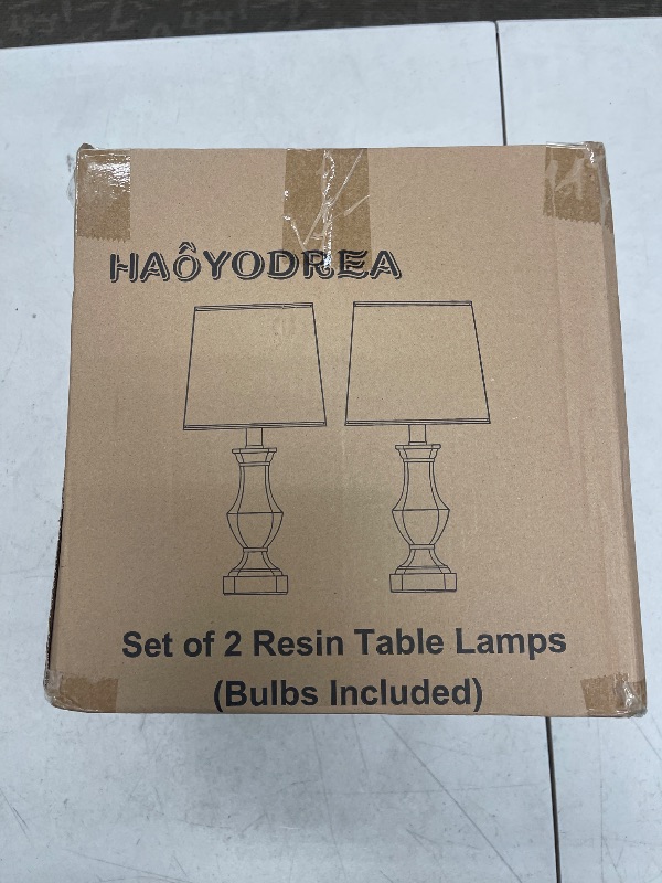 Photo 1 of HAOYODREA Set of 2 Table Lamps with Fabric Shade UL Bedside Nightstand Multi Color Resin Lamps for Bedroom, Living Room, Farmhouse, Rustic Vintage, Home Office