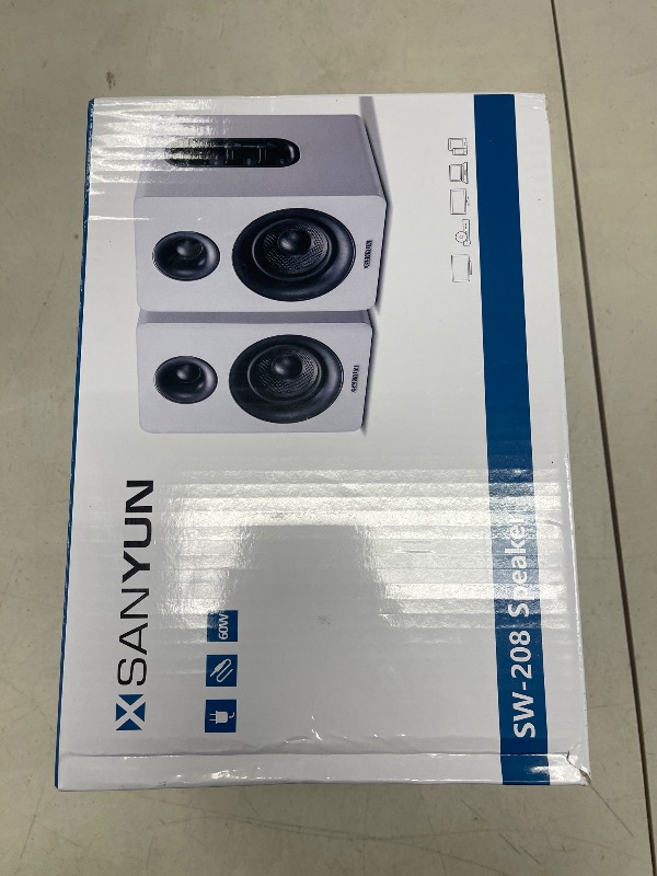 Photo 1 of SW208 3" Active Bluetooth 5.0 Bookshelf Speakers – 60W Carbon Fiber Speaker Unit - Built-in 24bit DAC Dynamic 3D Surround Sound 2.0 Computer PC Monitor Gaming (Pair, White)