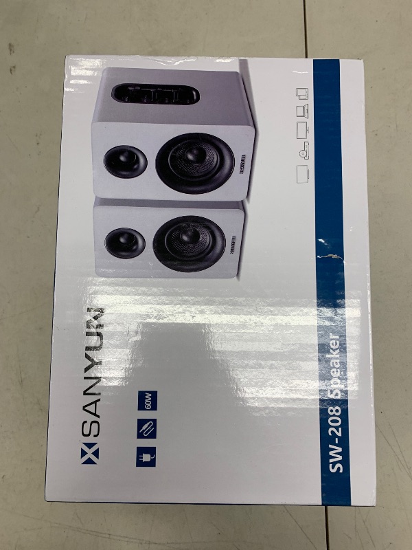 Photo 1 of SW208 3" Active Bluetooth 5.0 Bookshelf Speakers – 60W Carbon Fiber Speaker Unit - Built-in 24bit DAC Dynamic 3D Surround Sound 2.0 Computer PC Monitor Gaming (Pair, White)