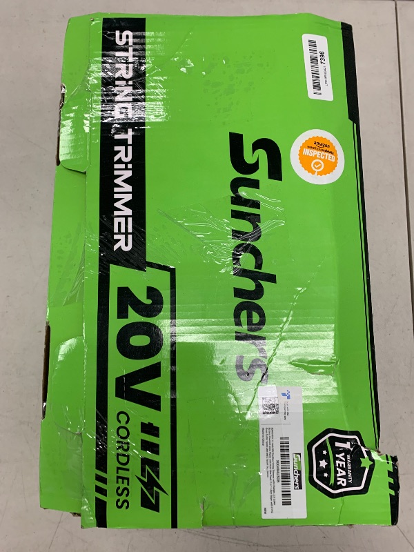 Photo 1 of SUNCHERS 12-inch 20V Cordless String Trimmer with Charger, 2 X 2.0Ah Battery Powered Grass Mover with Auto Line Feed, 2 in 1 Lawn Edger with 8 Pcs Grass Cutter Spool Line and 2 Spool Cap, Green