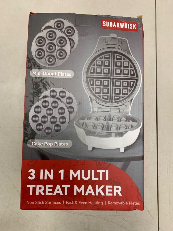 Photo 1 of SugarWhisk 3 in 1 Thick Belgian Waffle Maker with Removable Plates, 8" Non Stick Belgian Waffle Iron Removable Plates, Mini Donut Maker Machine, Cake Pop Maker Machine Set with Tools, White
