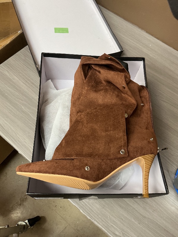 Photo 1 of Eusibb Brown Knee High Boots for Women, Pointed Toe Stiletto Heels, Detachable High Heels Fold Over Long Boots Ruched Slouchy Tall Studded Sexy Boots for Women size 10