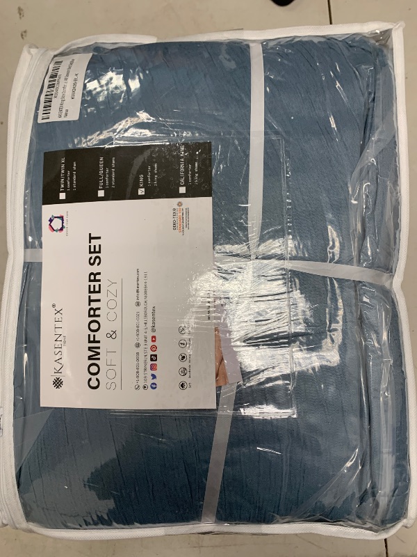 Photo 1 of KASENTEX Crinkle Comforter Set King Size,Fluffy Lightweight 3-Piece Bed Set,Soft Warm Down Alternative Duvet Insert,Breathable Muslin Comforter,Machine Washable, All-Season,Navy Blue