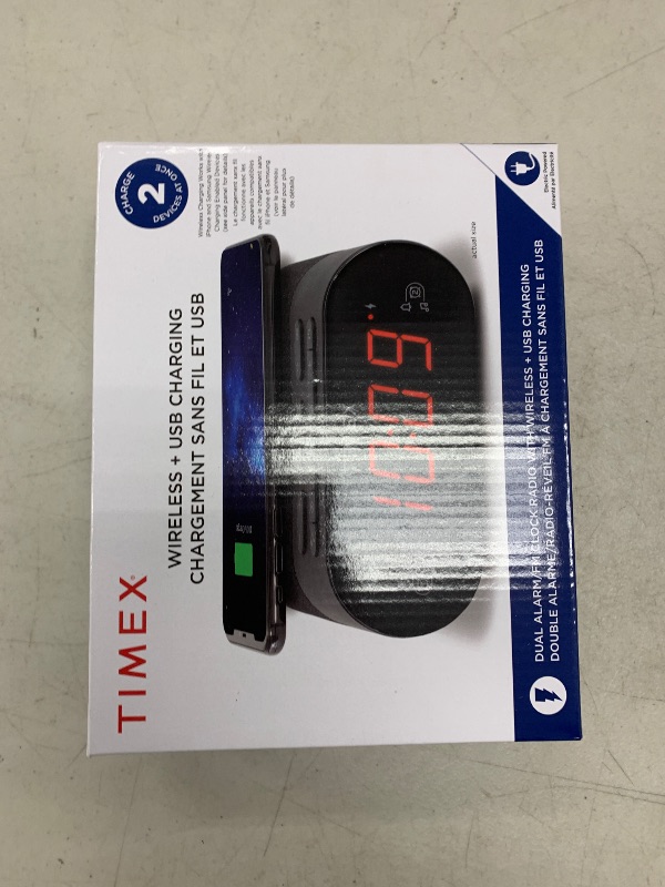 Photo 1 of Timex Wireless Charging Alarm Clock Radio with USB Charging Port, Dual Digital Alarms, 10 FM Presets, Dimmable with Sleep Timer and Battery Backup (Model TW500)