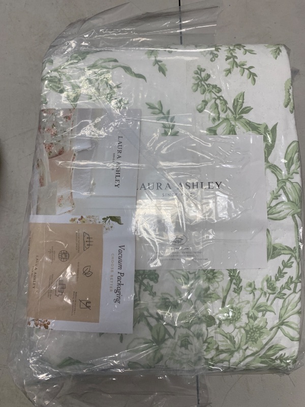 Photo 1 of Laura Ashley - Queen Quilt Set, Reversible Cotton Bedding with Matching Shams, Lightweight Home Decor for All Seasons (Bedford Green/Off-White, Queen)