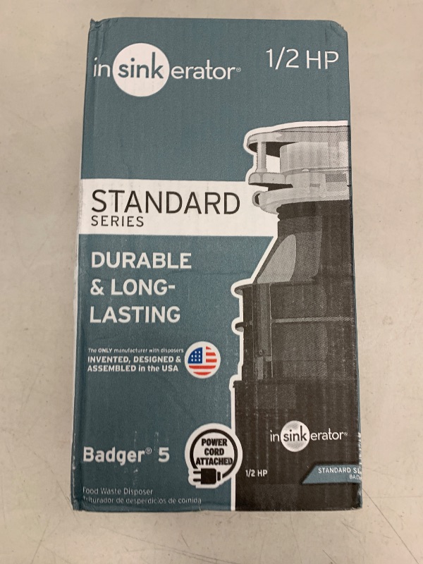 Photo 1 of InSinkErator Badger 5 Garbage Disposal with Power Cord, Standard Series 1/2 HP Continuous Feed Food Waste Disposer, Badger 5 W/C, No Size, Black/Gray