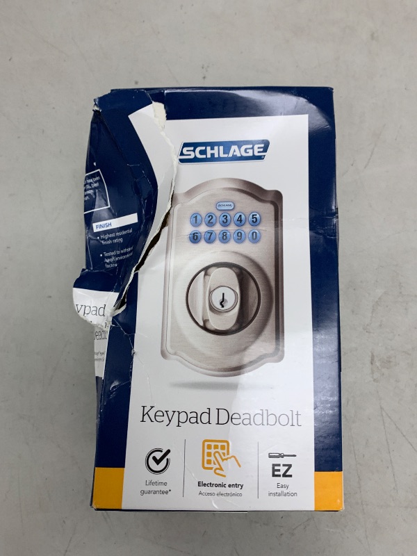 Photo 1 of Schlage BE365 V CAM 619 Camelot Keypad Deadbolt, Electronic Keyless Entry Lock, Satin Nickel