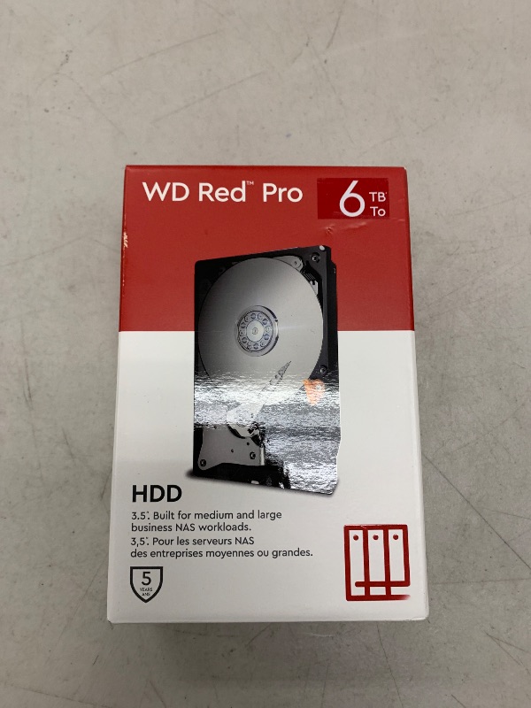 Photo 1 of Western Digital 6TB WD Red Pro NAS Internal Hard Drive HDD - 7200 RPM, SATA 6 Gb/s, CMR, 256 MB Cache, 3.5" - WD6005FFBX