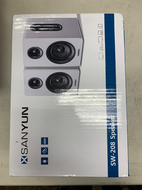 Photo 1 of SW208 3" Active Bluetooth 5.0 Bookshelf Speakers – 60W Carbon Fiber Speaker Unit - Built-in 24bit DAC Dynamic 3D Surround Sound 2.0 Computer PC Monitor Gaming (Pair, White)