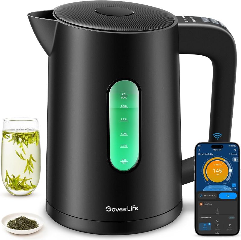 Photo 1 of GoveeLife Smart Kettle Temperature Control 1.7L, 1500w WiFi Tea Kettle Electric with LED Indicator Lights, Remotely Control, 2H Keep Warm, 4 Presets Hot Water Boiler for Tea & Coffee & DIY
