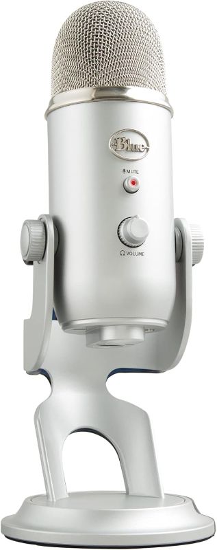 Photo 1 of Blue Microphones Yeti Silver USB Mic for Recording, Streaming & Gaming on PC and Mac with Blue Voce Effects 4 Pickup Patterns, Headphone Output, Volume Control, Mic Gain Control, & Adjustable Stand
