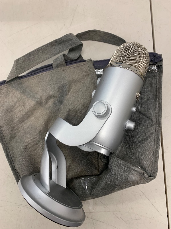 Photo 1 of Blue Microphones Yeti Silver USB Mic for Recording, Streaming & Gaming on PC and Mac with Blue Voce Effects 4 Pickup Patterns, Headphone Output, Volume Control, Mic Gain Control, & Adjustable Stand
