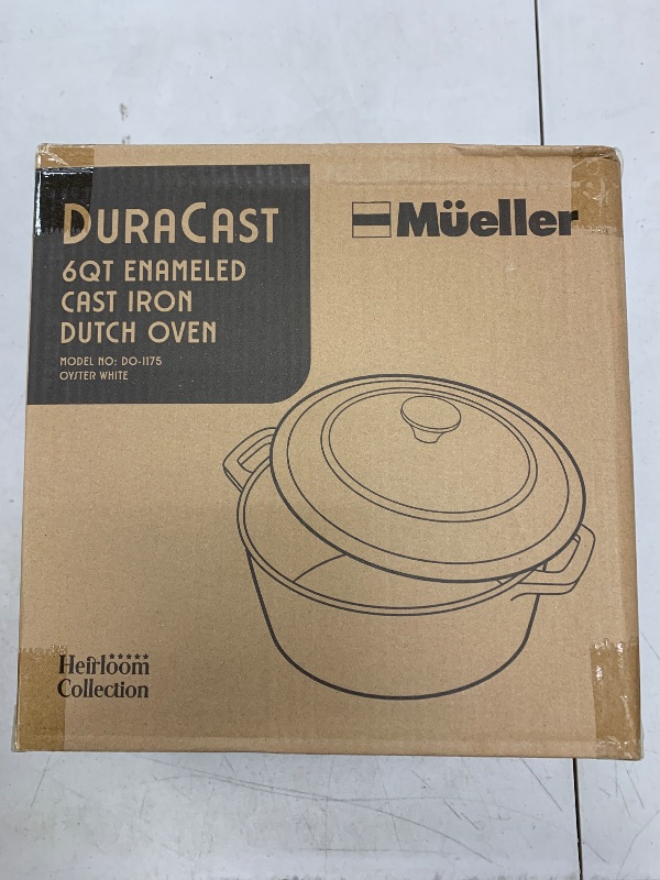 Photo 1 of Mueller 6qt Enameled Cast Iron Dutch Oven, Heavy-Duty Casserole and Braiser Pan with Lid and Knob, Oven-Safe up to 500° F & Across All Cooktops, White